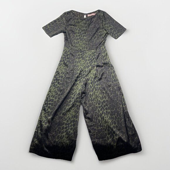 TP Traffic People Women's Wide Leg Green Leopard AOP Pantsuit / Jumpsuit Sz S - Picture 1 of 11